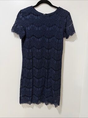 Lulu's Navy Lace Short-Sleeve Midi Dress